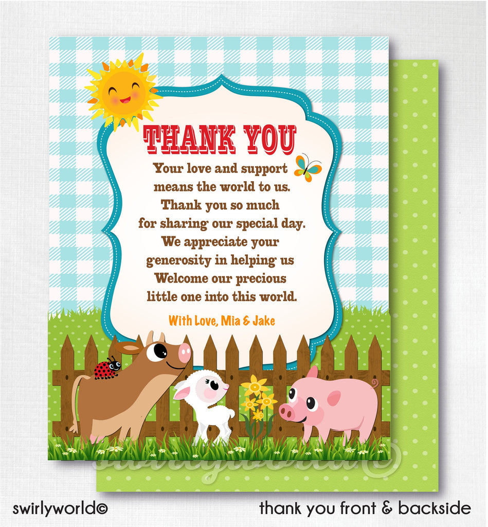 Darling Barnyard Baby Farm Animals Gender Neutral Couples Baby Shower Invitation and Thank You Card Digital Download Bundle