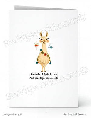 a cartoon llama with a colorful outfit and decorative elements, such as flowers and stars, on its back.