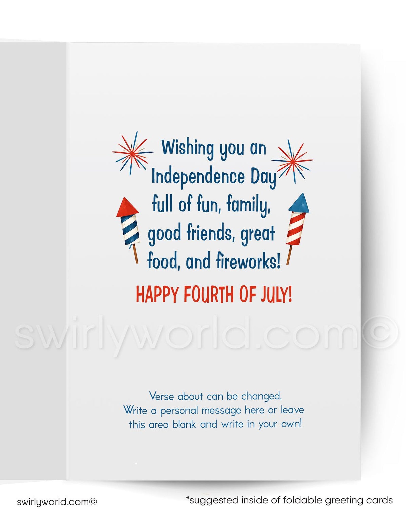 A card with a cartoon character wearing an Uncle Sam hat and holding a large number 4, celebrating the 4th of July.