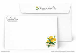 Mother's Day card with yellow roses and envelope on a white background