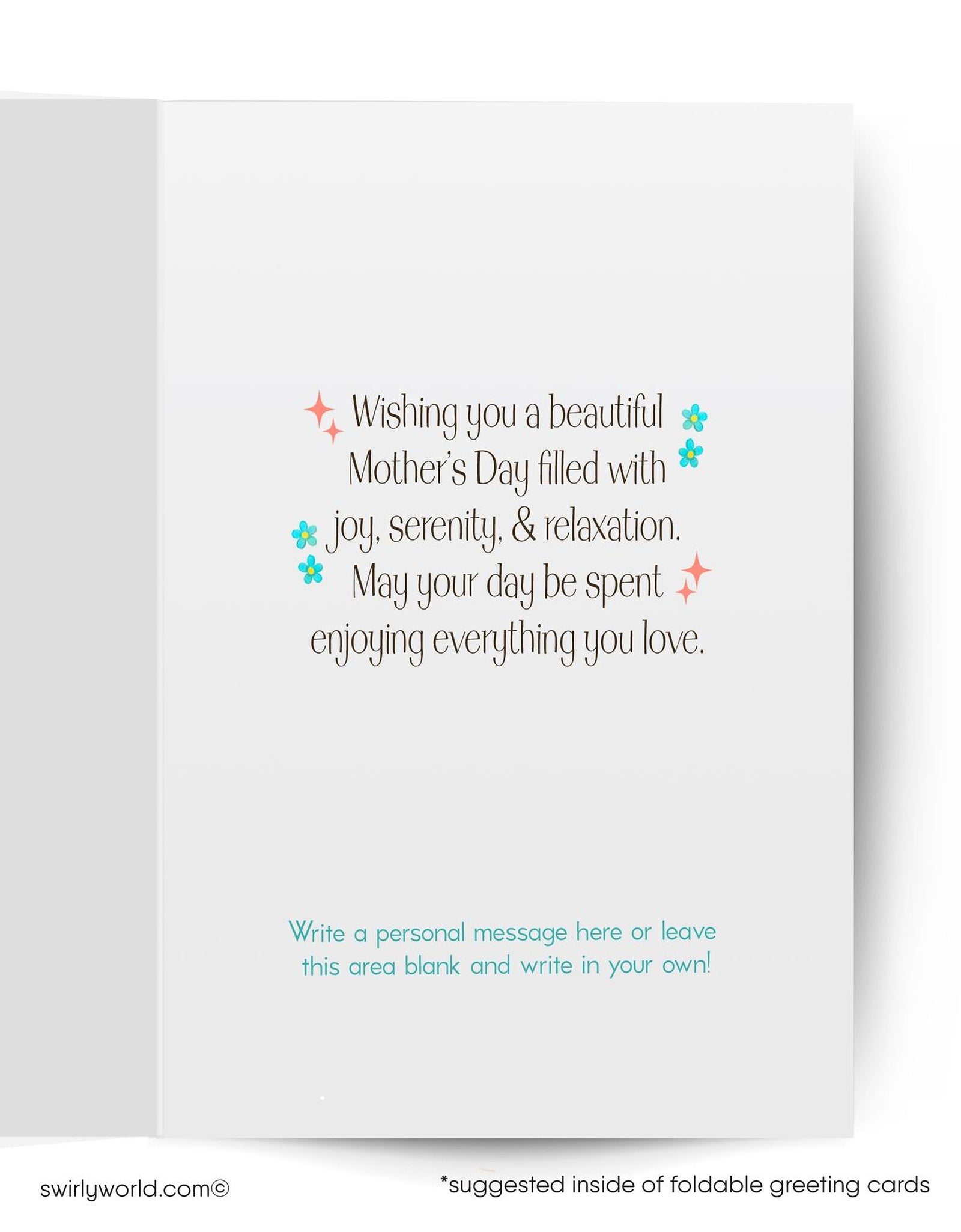 Greeting card with a basket of pink roses and a bow on a blue background, featuring 'Happy Mother's Day' text.