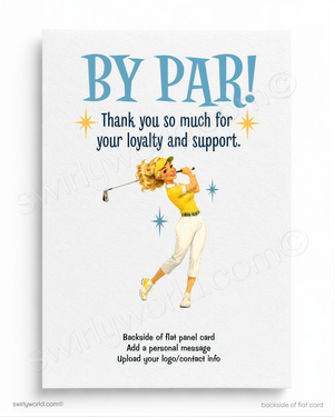 Greeting card with a golfer design and text on a white background