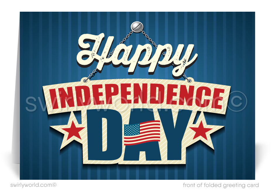 Digital Retro Happy 4th of July Patriotic American Independence Day Card Download