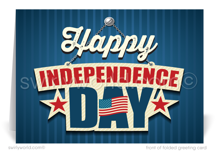 Digital Retro Happy 4th of July Patriotic American Independence Day Card Download