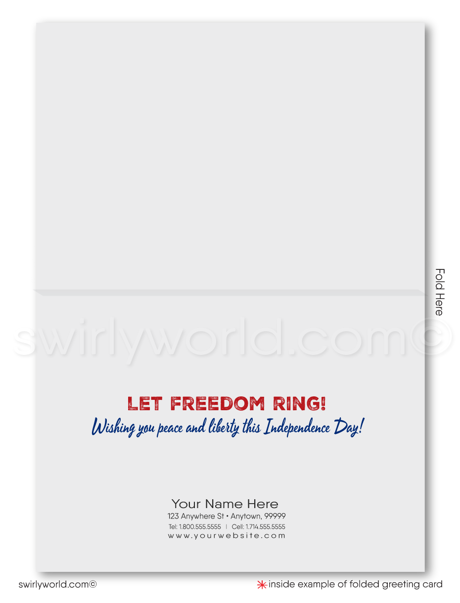 Patriotic American Statue of Liberty red, white, and blue flag celebrating Independence Day; happy 4th of July greeting cards.