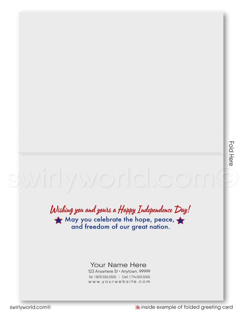 Patriotic American red, white, and blue flag with stars celebrating Happy Independence Day; happy 4th of July greeting cards for business.