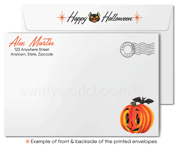 1950's Vintage Pin-up Witch Halloween Card with Full Moon and Atomic Starbursts