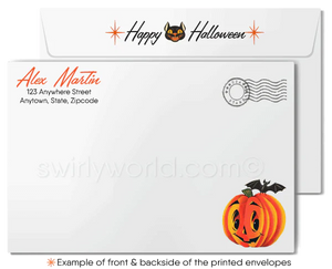 1950's Vintage Pin-up Witch Halloween Card with Full Moon and Atomic Starbursts