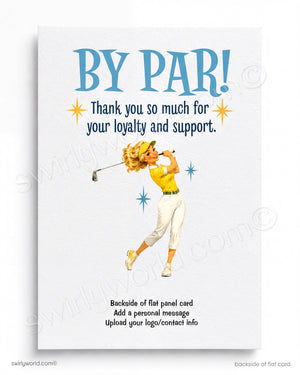 Greeting card with a golfer design and text on a white background