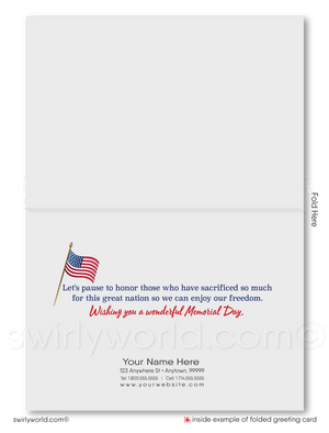 Digital Patriotic American Flag Happy Memorial Day Cards for Instant Download