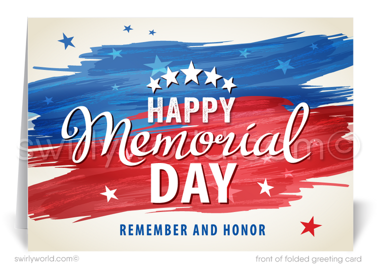 Digital Patriotic American Flag Happy Memorial Day Cards for Instant Download