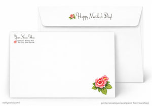 Mother's Day card with floral design and envelope on a white background