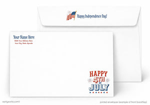 Customizable Independence Day envelopes with text and graphics on a white background