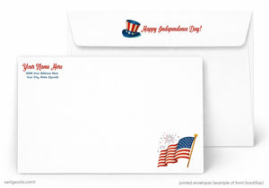 Independence Day themed letterhead with American flag and envelope