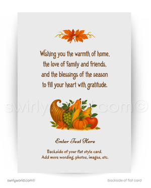 Greeting card with autumn-themed design and text on a white background