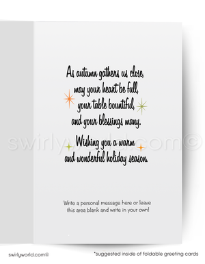 Foldable greeting card with autumn-themed message and Swirly World branding.