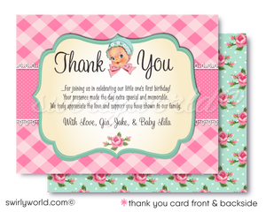 Shabby Chic Kitschy Vintage 1st Birthday Invitation Set - Retro 1940s-50s Design