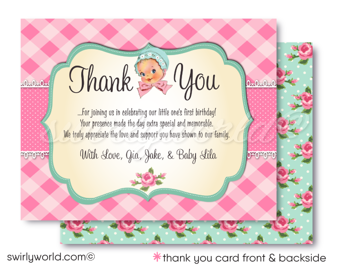 1950s Vintage Kitsch Retro Baby Girl 1st Birthday Invitation Digital Download Bundle