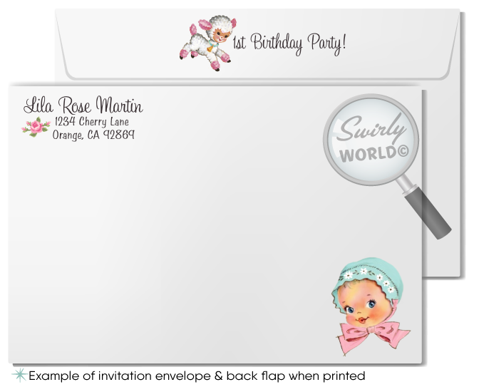 1950s Vintage Kitsch Retro Baby Girl 1st Birthday Invitation Digital Download Bundle
