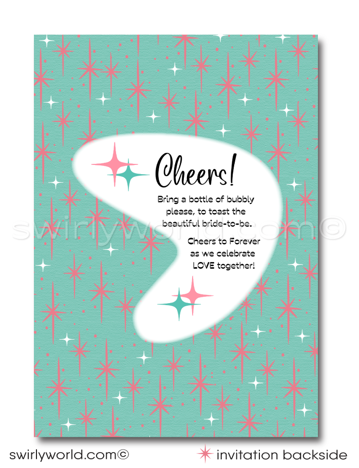 Aqua and Powder Pink Rockabilly Pin-up Girl Bachelorette Party Invitation Digital Download