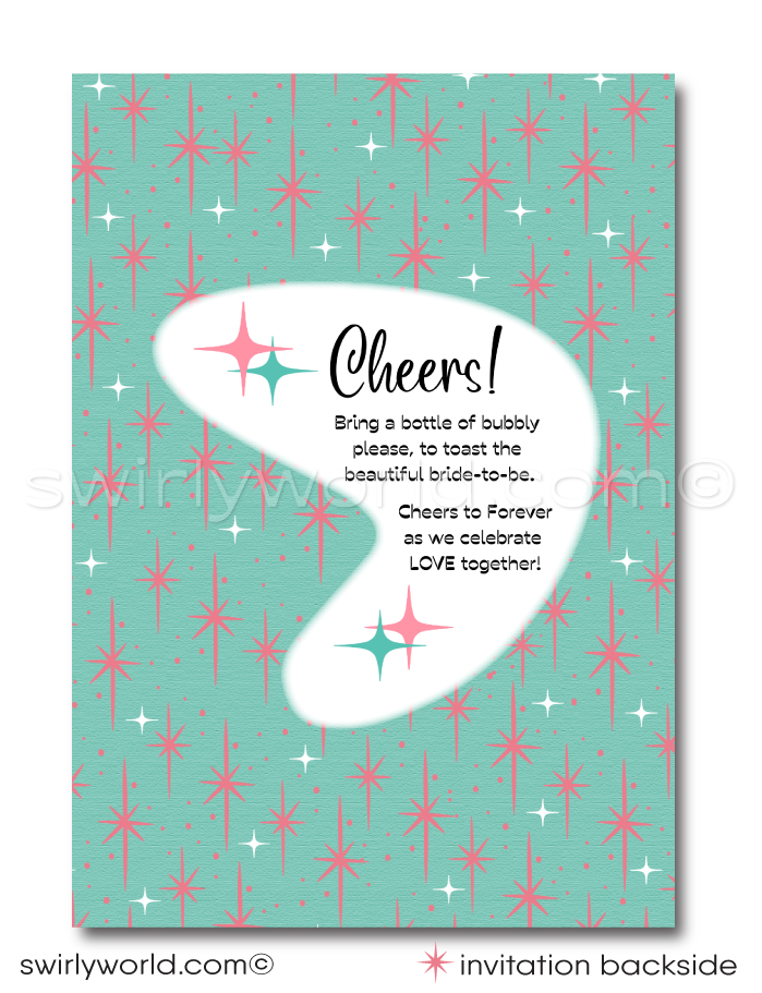 Aqua & Powder Pink Rockabilly Pin-up Girl Bachelorette Party Printed Invitation & Thank You