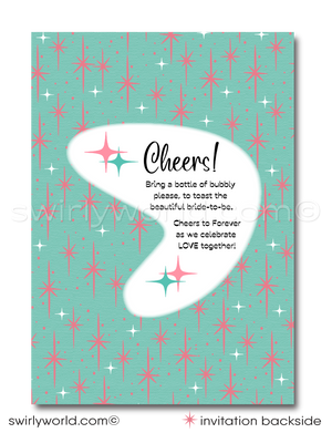 Aqua & Powder Pink Rockabilly Pin-up Girl Bachelorette Party Printed Invitation & Thank You