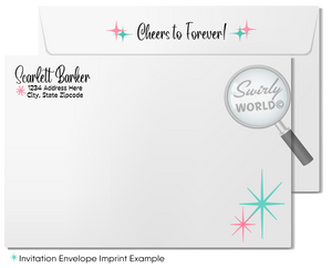 Aqua and Powder Pink Rockabilly Pin-up Girl Bachelorette Party Invitation Digital Download