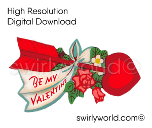 1950s-1960s mid-century vintage Red Heart Valentine's Day images for digital download. Cute and kitschy retro very RARE Valentine illustrations that have been digitally restored.