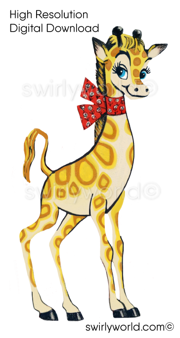 mid-century, vintage 1950s authentic kitschy baby giraffe illustration 