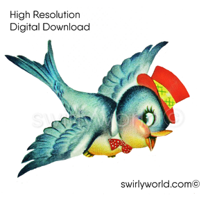 1950s-1960s mid-century vintage Blue Bird Valentine's Day images for digital download. Cute and kitschy retro very RARE Valentine illustrations that have been digitally restored.