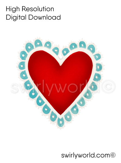 mid-century, vintage 1950s authentic kitschy valentine heart image illustration