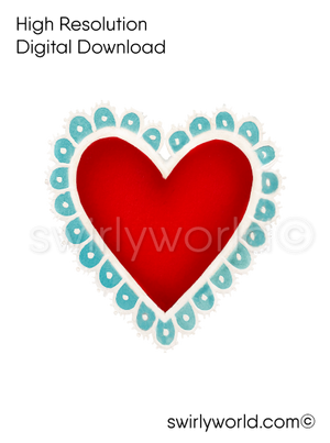 mid-century, vintage 1950s authentic kitschy valentine heart image illustration