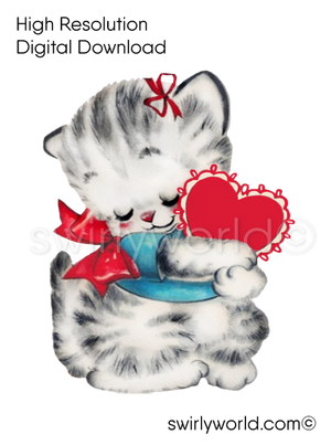 mid-century, vintage 1950s authentic kitschy kitten kitty cat image illustration