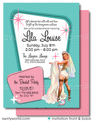 Retro 1950s Pin-Up Girl Rockabilly Vintage Bridal Shower Printed Invitations and Thank You Cards