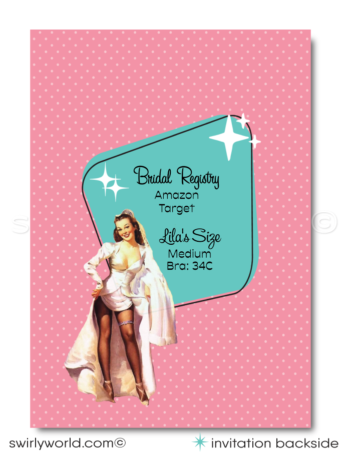 1950s Vintage Mid-Century Retro Rockabilly Lingerie Pinup Girl Bridal Shower Invitations