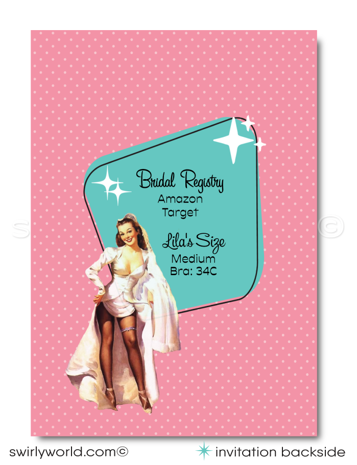 Retro 1950s Pin-Up Girl Rockabilly Vintage Bridal Shower Printed Invitations and Thank You Cards