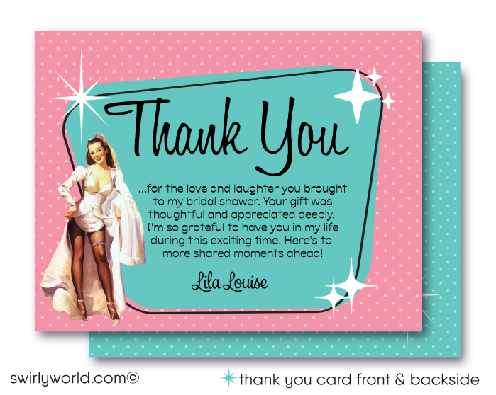 Retro 1950s Pin-Up Girl Rockabilly Vintage Bridal Shower Printed Invitations and Thank You Cards