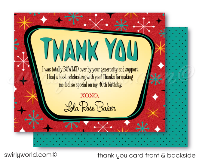 Rockabilly Pin-up Girl Retro Vintage 1950s Bowling Birthday Party Printed Invitations