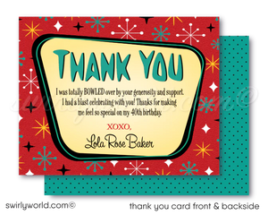 Rockabilly Pin-up Girl Retro Vintage 1950s Bowling Birthday Party Printed Invitations