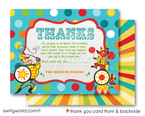 Retro 1950's Circus Carnival 1st Birthday Invitation Set - Digital Download Invitations & Thank You Cards