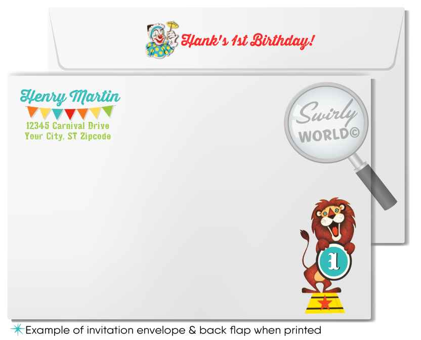 Retro 1950's Circus Carnival 1st Birthday Invitation Set - Digital Download Invitations & Thank You Cards