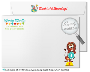 Retro 1950's Circus Carnival 1st Birthday Invitation Set - Digital Download Invitations & Thank You Cards