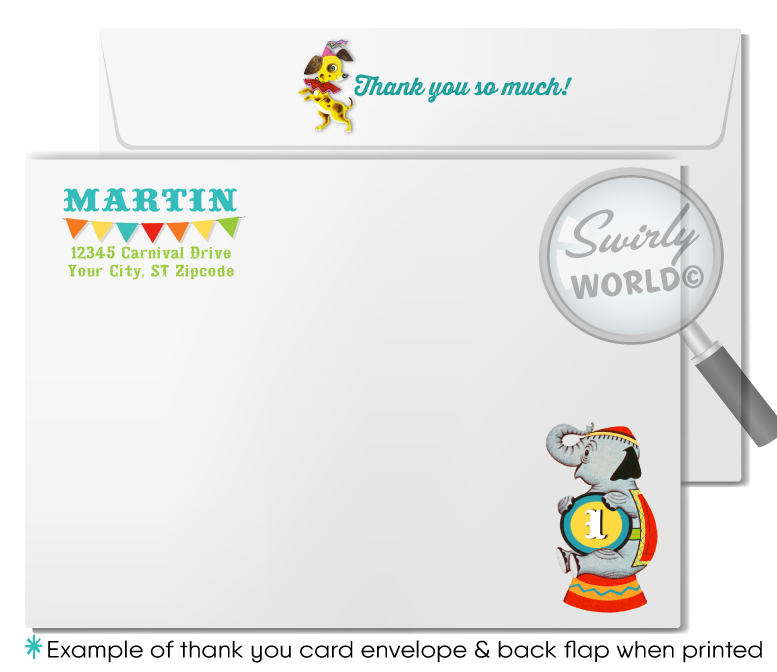 Retro 1950's Circus Carnival 1st Birthday Invitation Set - Digital Download Invitations & Thank You Cards