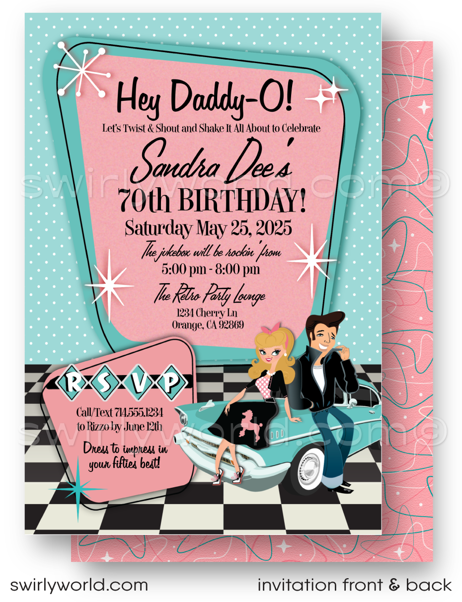 1950s Birthday Invitation Rockabilly Party Invite With Pink Ladies Poodle Skirt Design 1950s Birthday Invitation Rockabilly Party Invite With Pink Ladies Poodle Skirt Design