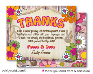 Hippie Chick Retro Flower Child 60s Peace Love 1970s Birthday Party Digital Invitations
