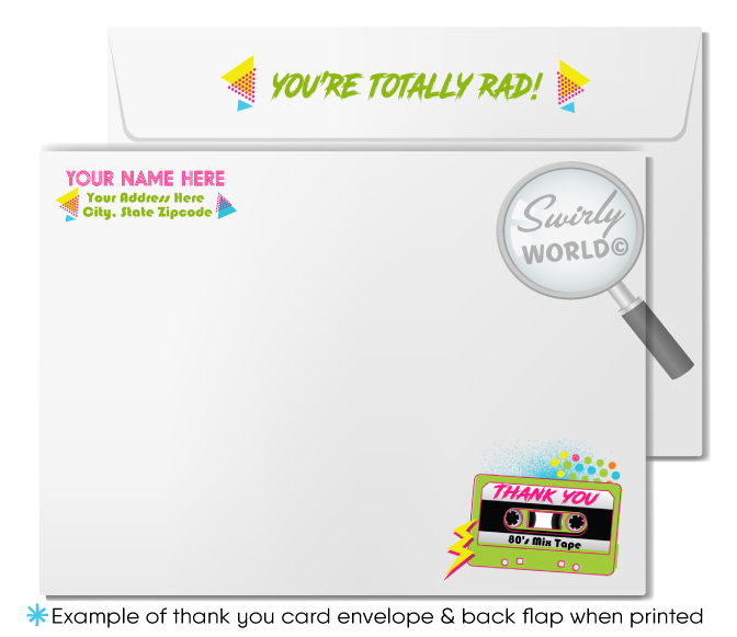 Retro "totally rad" 80s Eighties Gen X 50th birthday party design; 1980s flashback digital invitation, thank you card, and envelope design.