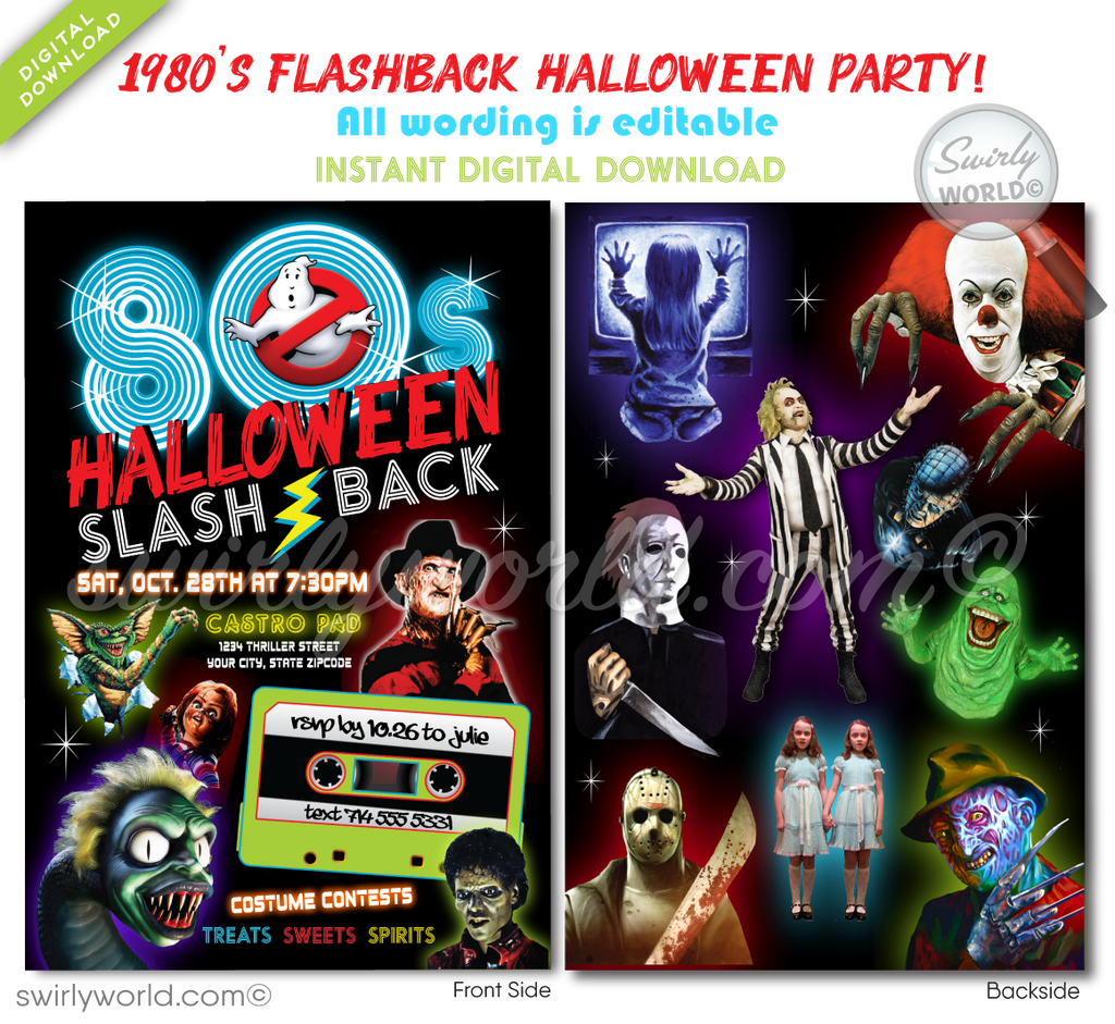 80s Beetlejuice, Gremlins, Freddy Krueger, Ghostbusters, Retro Halloween Party Invitation Digital80s Beetlejuice, Gremlins, Freddy Krueger, Ghostbusters, Retro Halloween Party Invitation Digital