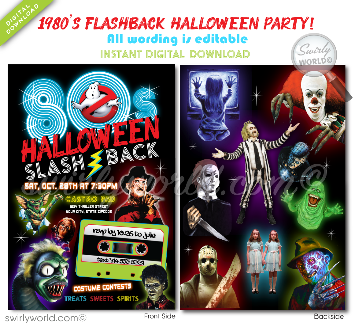 80s Beetlejuice, Gremlins, Freddy Krueger, Ghostbusters, Retro Halloween Party Invitation Digital80s Beetlejuice, Gremlins, Freddy Krueger, Ghostbusters, Retro Halloween Party Invitation Digital