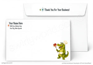 A white envelope with a cartoon crocodile holding a sign that says "Thank You For Your Business!" The envelope also has a space for a recipient's name and address.