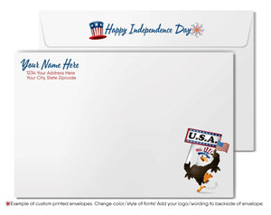 Patriotic American red, white, and blue flag with stars celebrating Happy Independence Day; happy 4th of July greeting cards for business.